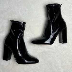 Aldo Faux Patten Leather Heel Boots Black Shiny Sock Booties Women’s 6